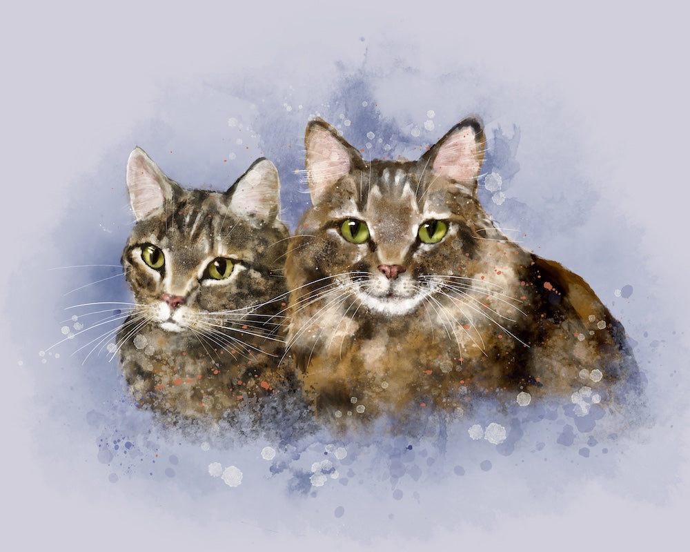 Two tabby cats with green eyes