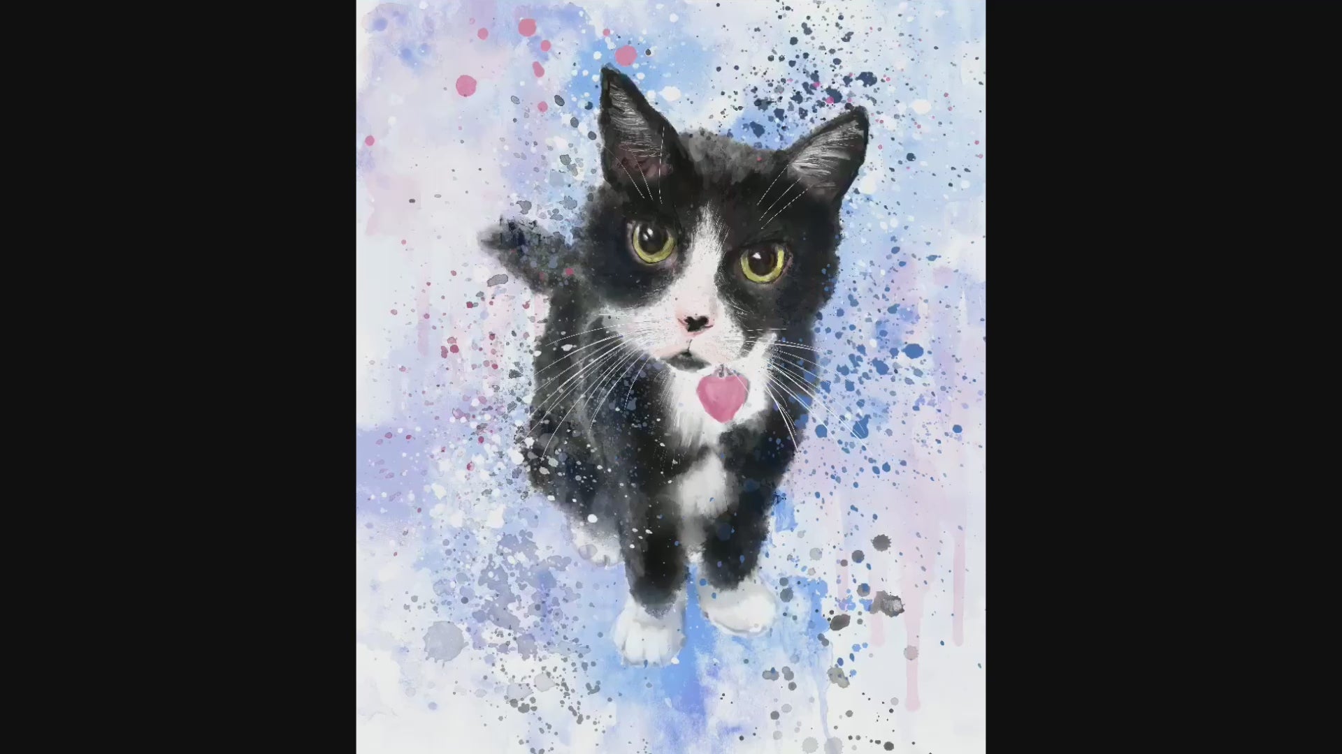 Load video: Video of tuxedo cat painting from sketch to complete painting on iPad.