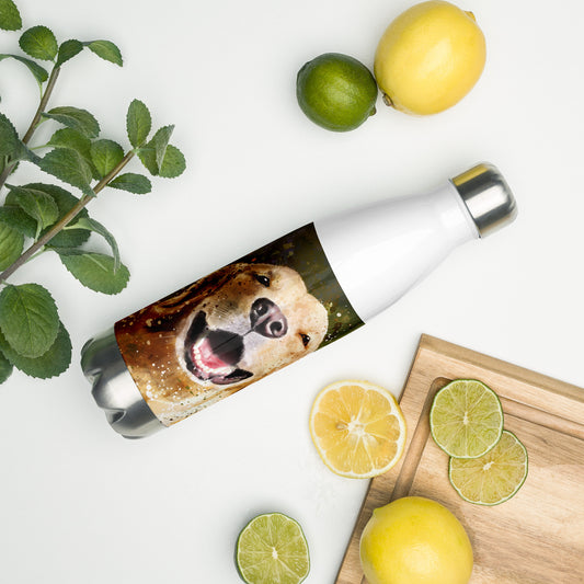 Happy Golden Retriever painted on a stainless steel water bottle