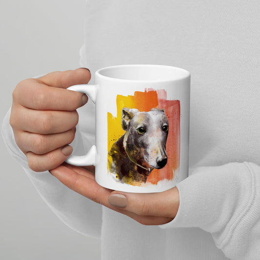 Greyhound Mug - White glossy mug with greyhound painted on both sides