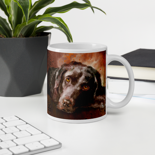 Chocolate Labrador Mug - Large Glossy White Coffee Mug with brown labrador retriever painted on both sides